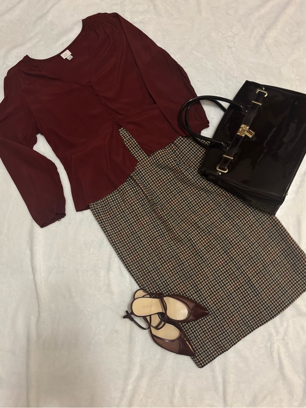 Vintage Pendleton 100% Virgin Wool Plaid Houndstooth Midi Skirt Petite 8 USA - Picture 9 of 11